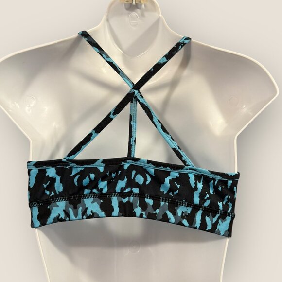 Byzella Womens Blue Black Leopard Print Active Sports Bra Strappy Back Sz M Swim - Picture 2 of 3